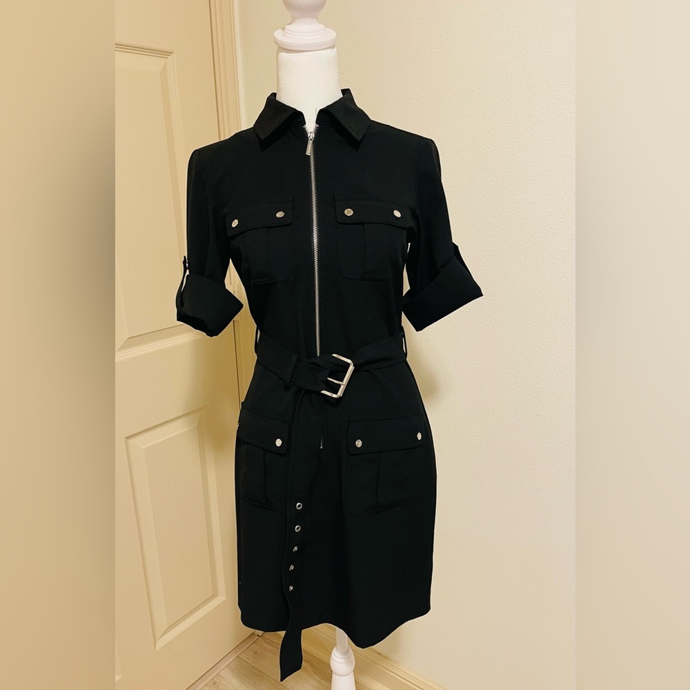 Michael Kors Elegant Black Belted Dress